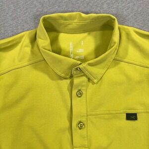 Arcteryx Captive Polo Shirt Mens Small Citron Yellow Short Sleeve Outdoors EUC